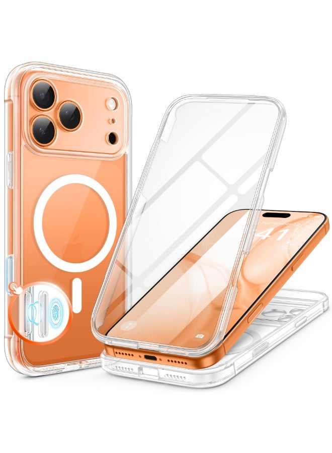 بيرفي جراب لآيفون 17 برو، متوافق مع ماج سيف، مع واقي شاشة زجاج مقوّى 9H مدمج وحماية للكاميرا، جراب شفاف مقاوم للصدمات بحماية كاملة للجسم لهاتف 17 برو مقاس 6.3 بوصة، شفاف - Image 1